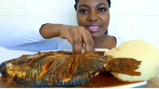 Asmr mukbang talipia fish pepper soup with semolina fufu/ Massive swallow fufu sounds