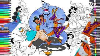 Jasmin coloring pages book disney princess আরব্য রাজনী Genie Aladdin coloring Learn Colors for Kids