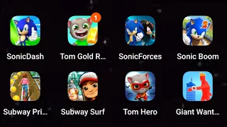 Giant Wanted, Talking Tom Hero, Subway Surfers, Sonic Dash 2: Sonic Boom, Talking Tom Gold Run