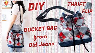 Refashion DIY BUCKET BAG from Old Jeans / THRIFT FLIP / Recycle Idea / 古着リメイク / COSTURAㅣmadebyaya