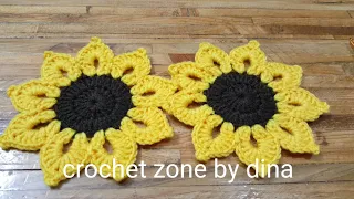 تعليم كروشية للمبتدئين/crochet sun flower/زهرة دوارالشمس/كوستر دوار الشمس/crochet zone by dina#