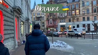 Winter in Lviv, Ukraine. Lviv street walk December 2021