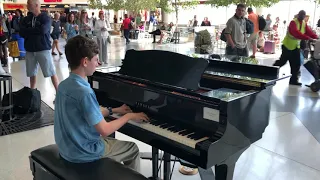 Believer by Imagine Dragons, played by 13 year-old pianist, Evan Brezicki