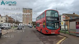 Full Route Visual | London Bus Route 175: Dagenham, New Road - Hillrise Estate | DW330 (LJ60AXO)