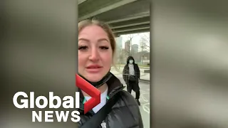 Woman records on her phone as strange man stalks her through downtown Vancouver