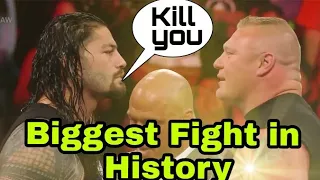 Roman Reigns And Brock Fight In Raw Roman Reigns unleashes on Brock Lesnar before WrestleMania