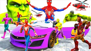 Shrek Đi Ô Tô Cứu Hỏa Cùng Siêu Nhân Người Nhện Đến Bãi Biển, Team Spider man Challenge New Cars