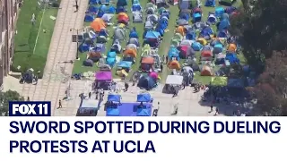 Sword, Taser spotted during dueling protests between pro-Palestine, pro-Israel at UCLA