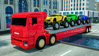 Giant Truck Crosses Giant Pit with Colored Sports Cars | Wheel City Heroes(WCH) Police Truck Cartoon