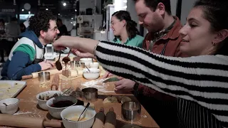 Making hamantaschen for Purim