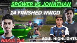 IQOOSOUL 14 FINISHED WWCD🥵SOUL NAKUL 1v4 CLUTCH SPOWER VS JONATHAN 😎