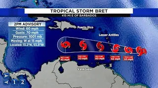 Update on storm chances tonight and where Bret is going.