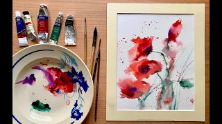 Painting Beautiful Loose Watercolour Poppies, beginners watercolor floral tutorial demonstration