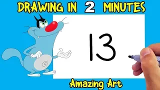 Oggy and the Cockroaches Drawing With Number 13 Step by Step Easy - Theakashcreations