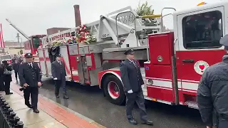 Firefighters line street for funeral procession of Worcester Firefighter Lt. Jason Menard