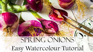 EASY Watercolor Painting TUTORIAL:  How to Paint Realistic Spring Onions