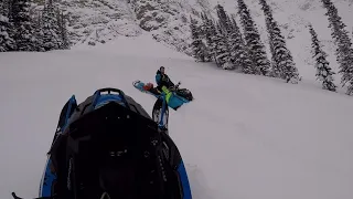 Polaris rmk axys turbo, wheelie time in deep pow