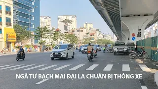 Ngã tư Đại La - Bạch Mai kẻ vạch phân làn chuẩn bị thông xe trở lại | Vành đai 2 trên cao Hà Nội