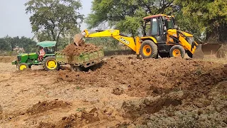 JCB 3dx Eco Loading Mud Mahindra 275 Eicher 485 John Deere Tractor with Trolley | World 🌍🌎🌏