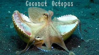 Coconut Octopus (Amphioctopus marginatus) walking, running, and carrying shells - Lembeh, Indonesia