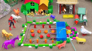 DIY Farm Diorama with mini house for cow, pig | Water pump supply water for grow garden, animal #99