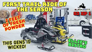First Trail Ride on the 2023 Renegade X-RS 850 | 2 Feet of Fresh Snow! | Lunch at Ellie's Bistro