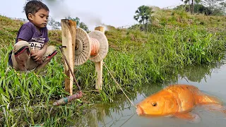 New Unique Hook Fishing Technique From River | Traditional Boy Hunting Big Fish By Hook in River