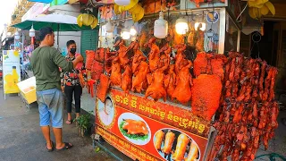 Chop roast duck and roast pork (Char Siu) / Crispy Pork Belly/ Cambodian street food