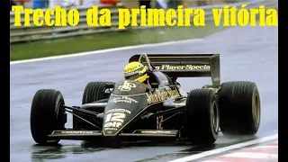 Trecho da primeira vitória de Ayrton Senna na Fórmula 1 em 1985 no GP de Portugal
