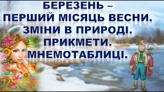 БЕРЕЗЕНЬ.ПРИЙШЛА ВЕСНА. ЗМІНИ В ПРИРОДІ. ПРИКМЕТИ. МНЕМОТАБЛИЦІ. ПРИРОДА. МОВЛЕННЯ.