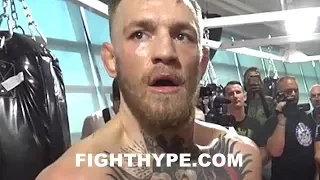 CONOR MCGREGOR CHECKS DAVID HAYE; RESPONDS TO VIDEOS MOCKING HIS "RUBBER ARMS" WARM UP