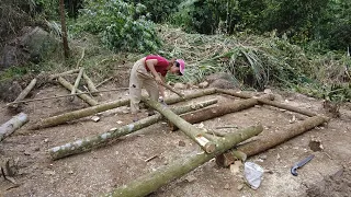 Building Life - Bushcraft Skills Log Cabin Building House - Survival Girl Alone In The Forest