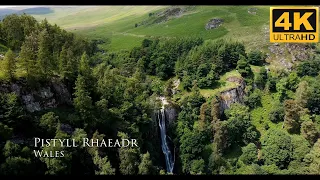 Drone shots over Pistyll Rhaeadr Waterfalls, Wales