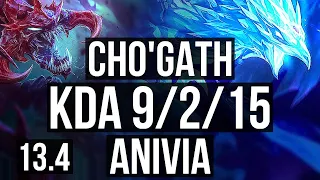 CHO'GATH vs ANIVIA (MID) | 2.2M mastery, 9/2/15, 700+ games, Godlike | KR Master | 13.4