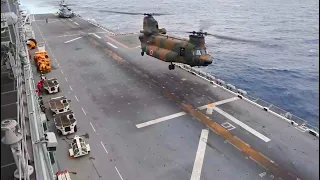 Two CH-47J Chinook helicopters, USS America (LHA 6) in the Philippine Sea, Exercise Noble Fusion