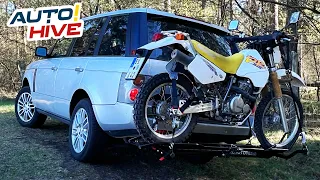 Range Rover L322 mit Suzuki DR 350 auf Mototote Motorradträger