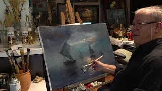 OIL PAINTING SEASCAPE TUTORIAL | Ships Under Moonlight