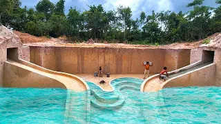 Summer Living 185Days in 1M Dollars Underground House Building Water Slide into Giant Swimming Pool