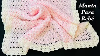 Manta para bebé a crochet paso a paso FÁCIL con punto nuevo de abanicos 3D, cobija o pañoleta tejida