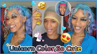 Unicorn Hair Color🦄Dye 613 Blonde Wig To Mix Blue Color | Affordable Bob Wig Review Ft.@UlaHair