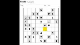 New York Times Sudoku Hard for May 15, 2024 Walkthrough