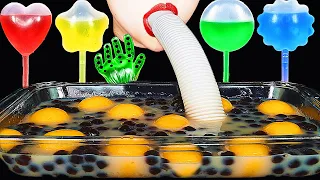 ASMR RAINBOW DRINKS *VAMPIRE RAW EGG YOLK BOBA TEA, GIANT STRAW, FROG EGGS, SEA GRAPES, 신기한 물 먹방