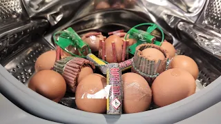 Experiment - Firecrackers on Eggs  - in a Washing Machine