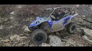 Yamaha YXZ 1000R with a CrawlForce Crawl Box and 32 in rockzilla in the rocks.