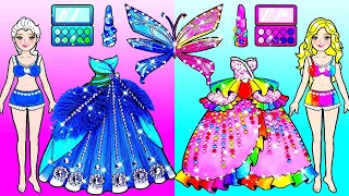 [🐾paper diy🐾] | Pink VS Blue Makeup And Dress Up Challenge 💗💙 | Rapunzel Compilation 놀이 종이