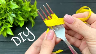 Как сделать Бантик на вилке из ленты How to make a bow on a fork