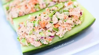 Tuna + Veggie Salad Cucumber Boats