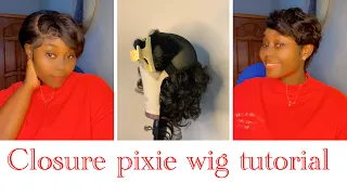 How to make a pixie cut wig with closure |Deep side part pixie wig tutorial |For Beginners