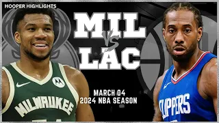 Milwaukee Bucks vs LA Clippers Full Game Highlights | Mar 4 | 2024 NBA Season