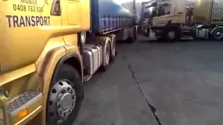 Extemelly tight reversing of B-Double Truck in Australia